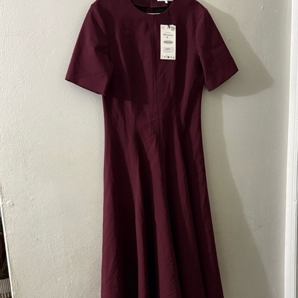 Zara Wine Midi Dress with Short Sleeves